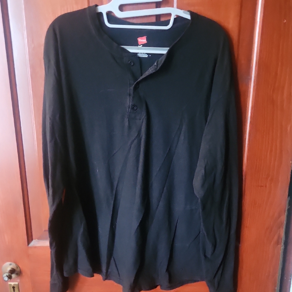 Hanes Black Long Sleeve Henley Shirt